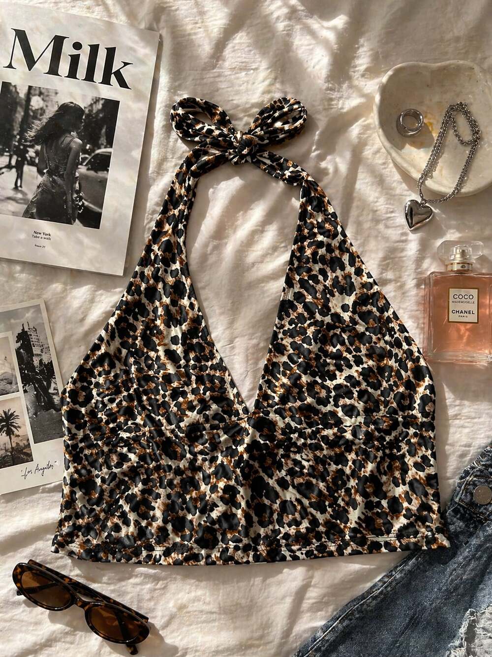 Y2K Soly Hux Leopard Halter Top S Brown Baddie Coquette